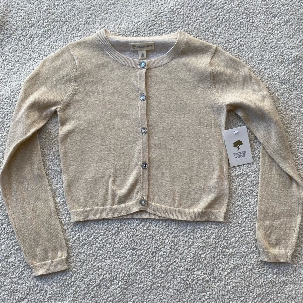NWT Tucker + Tate Gold Shimmery Cardigan with Crystal Buttons